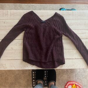 American Eagle Outfitters V-Neck Sweater in Dark Purple
